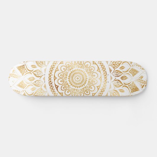 Girly White Gold Mandala Floral Skateboard (Horizontal)