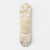 Girly White Gold Mandala Floral Skateboard (Vorderseite)