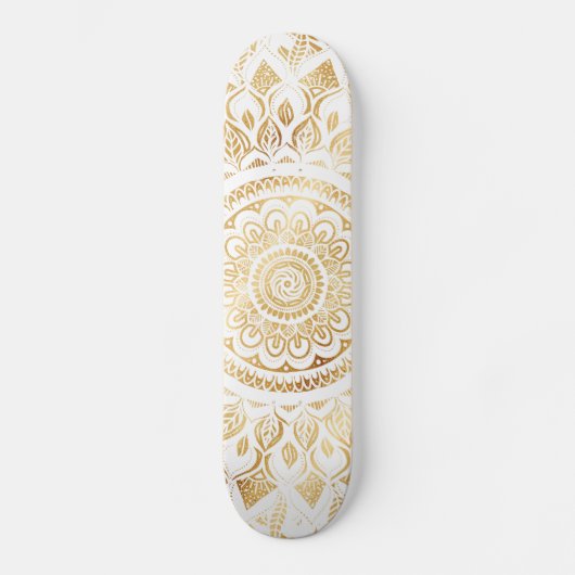 Girly White Gold Mandala Floral Skateboard (Vorderseite)