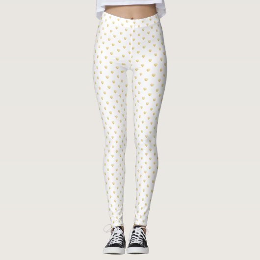 Girly White Hearts Pattern Gold Leggings (Vorderseite)
