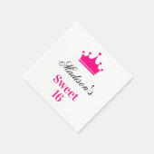 Girly White Hot Pink Sweet 16 Princess Crown Name Serviette (Ecke)