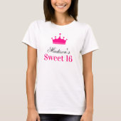 Girly White Hot Pink Sweet 16 Princess Crown Name T-Shirt (Vorderseite)