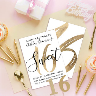 Girly White Imitats Gold Foil Sweet 16 Einladung