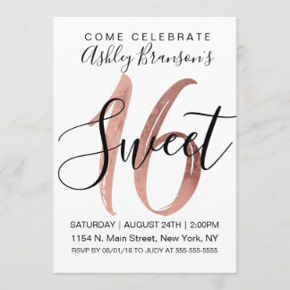 Girly White Imitats Rose Gold Foil Modern Sweet 16 Einladung