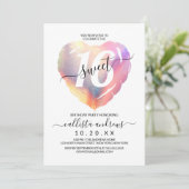 Girly White Iridescent Foil Heart Ballon Sweet 16 Einladung (Stehend Vorderseite)