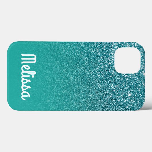 Girly White Personalisiert Türkise Ombre Glitzer Case-Mate iPhone Hülle (Rückseite (Horizontal))