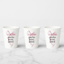 Girly White Pink Bow Brautparty Pappbecher