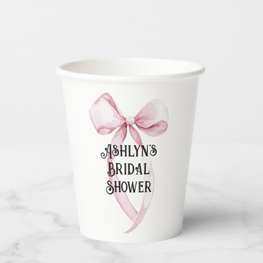 Girly White Pink Bow Brautparty Pappbecher (Vorderseite)