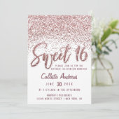 Girly White Rose Gold Scattered Glitzer Sweet 16 Einladung (Stehend Vorderseite)