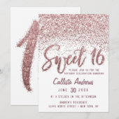Girly White Rose Gold Scattered Glitzer Sweet 16 Einladung (Vorne/Hinten)