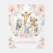 Girly Wild Animes Blush Pink Floral Jungle Baby Fleecedecke (Vorderseite)