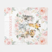 Girly Wild Animes Blush Pink Floral Jungle Baby Fleecedecke (Vorderseite (Horizontal))