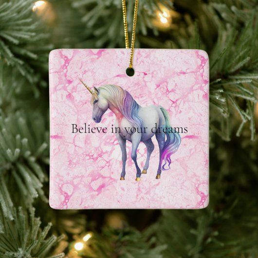 Girly Wirbel Pink Unicorn Wirbel Keramikornament (Baum)