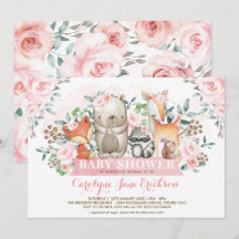 Girly Woodland Animals Chic Pink Roses Baby Dusche