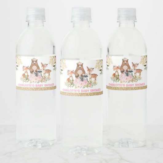 Girly Woodland Baby Dusche Rosa Blütendusche Wasserflaschenetikett (Flaschen)