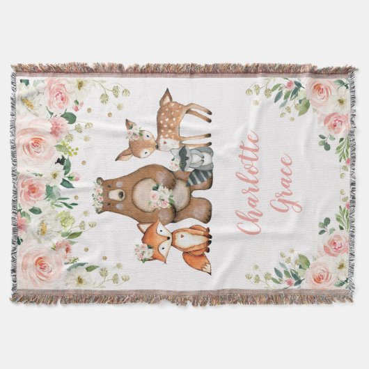 Girly Woodland Tiere Kinderzimmer Dekoration Blush Decke (Vorderseite)