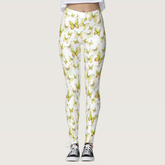 Girly yellow butterfly whimsical patterned leggings (Vorderseite)