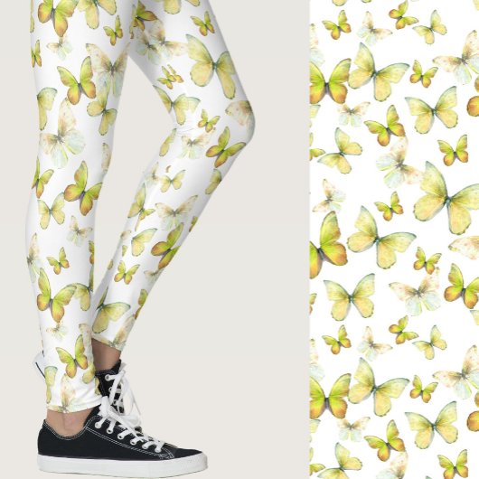 Girly yellow butterfly whimsical patterned leggings
