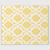 Girly Yellow White Vintag Damask Muster Geschenkpapier (Flach)