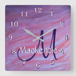 Girly Zebra Abstract | Cute Pink Purple Monogram Quadratische Wanduhr