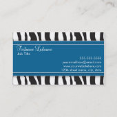 Girly Zebra-Druck-Visitenkarte im Blau Visitenkarte (Rückseite)