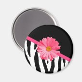 Girly Zebra Muster Niedlich rosa Daisy mit Namen Magnet (Vorderseite/Rückseite)