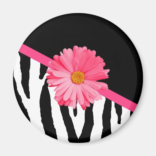 Girly Zebra Muster Niedlich rosa Daisy mit Namen Magnet (Vorne)