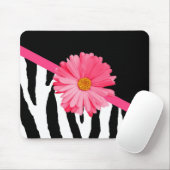 Girly Zebra-Muster-niedliches rosa Gänseblümchen Mousepad (Mit Mouse)