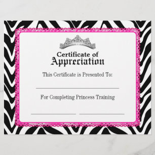 Girly Zebra Pink Lace und Tiara Certificate