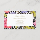 Girly Zebra Print Pink Peony Foral Beauty Boutique Visitenkarte (Rückseite)