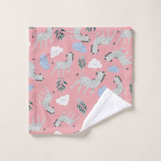 Girly zebra safari Tiere in Dschungelrosa Mädchen Badhandtuch Set (Waschlappen)