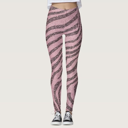 Girly Zebra Streifen auf rosa Glitzer Textur Leggings (Vorderseite)
