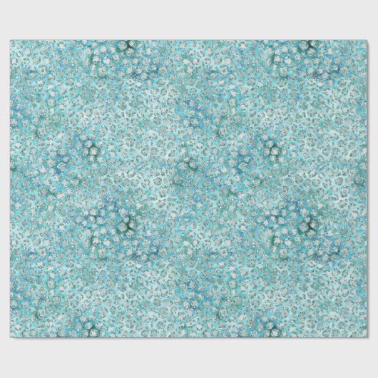 Giro Aqua Blue Glitzy Glam Glitzer Leopard Geschenkpapier (Flach)