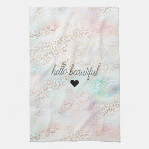 Giro Aqua Blush Pink Gold Leopard Print Geschirrtuch