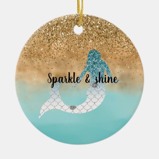 Giro Aqua Watercolor Gold Glitzer Meerjungfrau Keramik Ornament (Vorne)