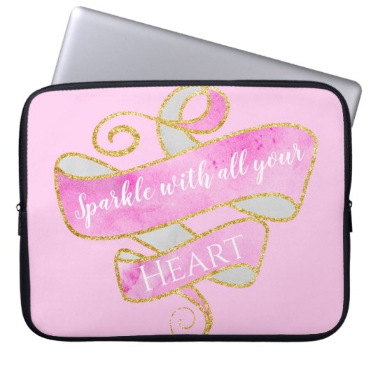 Giro Hübsch Blush Pink Gold Glitzer Sparkle Herz Laptopschutzhülle (Vorderseite)