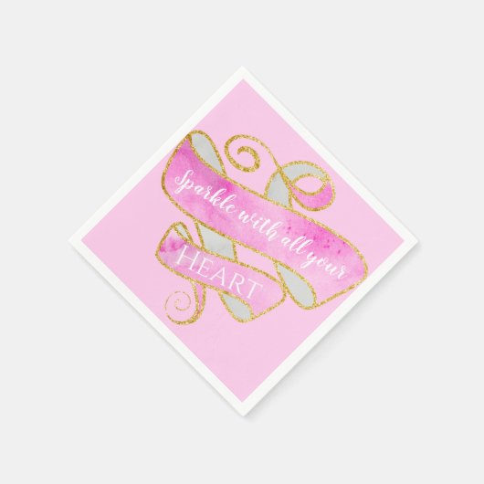 Giro Hübsch Blush Pink Gold Glitzer Sparkle Herz Serviette (Ecke)