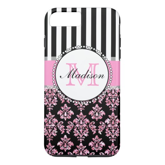 Giro Modern Pink Glitzer Damask Personalisiert Case-Mate iPhone Hülle (Rückseite)