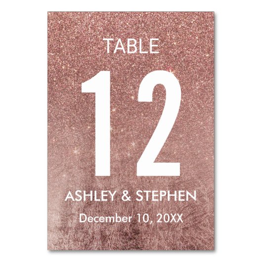 Giro Modern Rose Gold Glitzer Foil Tischnummern (Vorderseite)