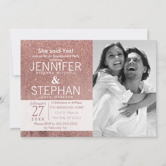 Giro Modern Rose Gold Glitzer Foil Verlobung Einladung (Vorderseite)