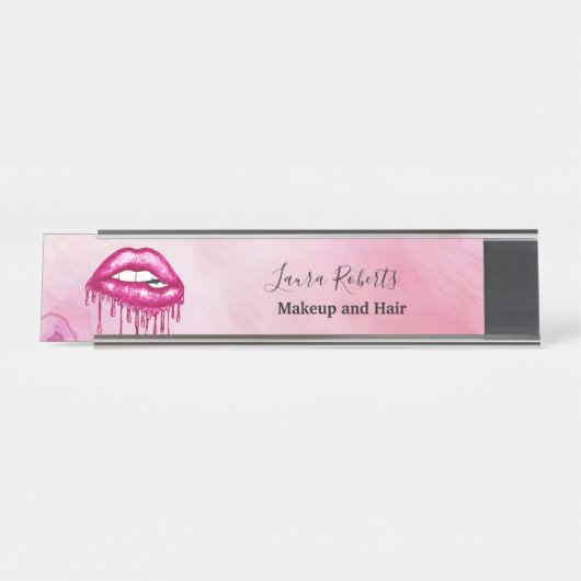 Giro Office - Rosa Lippen und Glitzer Schreibtischnamensplakette (Vorderseite )