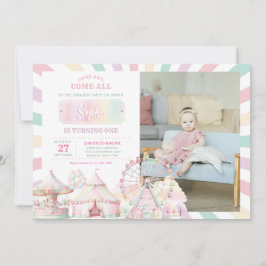 Giro Pastel Colour Carnival Circus Foto Geburtstag Einladung