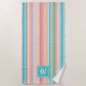 Giro Pastel Pink Peach Aqua Streifen Mit Monogramm Strandtuch (Vorderseite)