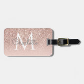 Giro-Script-Rose Gold Glitzer Blush Pink Monogram Gepäckanhänger (Vorderseite horizontal)