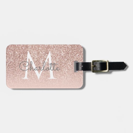Giro-Script-Rose Gold Glitzer Blush Pink Monogram Gepäckanhänger (Vorderseite horizontal)