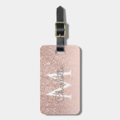 Giro-Script-Rose Gold Glitzer Blush Pink Monogram Gepäckanhänger (Vorderseite vertikal)