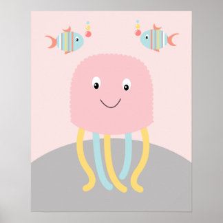 Giro Sea Ocean Life Pink Qualle Art Poster
