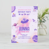 Giro Space Adventure Lila Pink Birthday Einladung (Stehend Vorderseite)