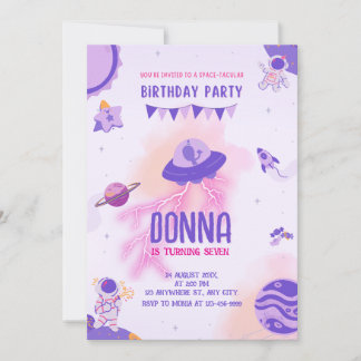 Giro Space Adventure Lila Pink Birthday Einladung