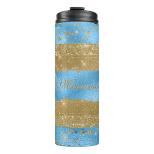 Girona Modern Gold Glitzer Script Personalisierter Thermosbecher